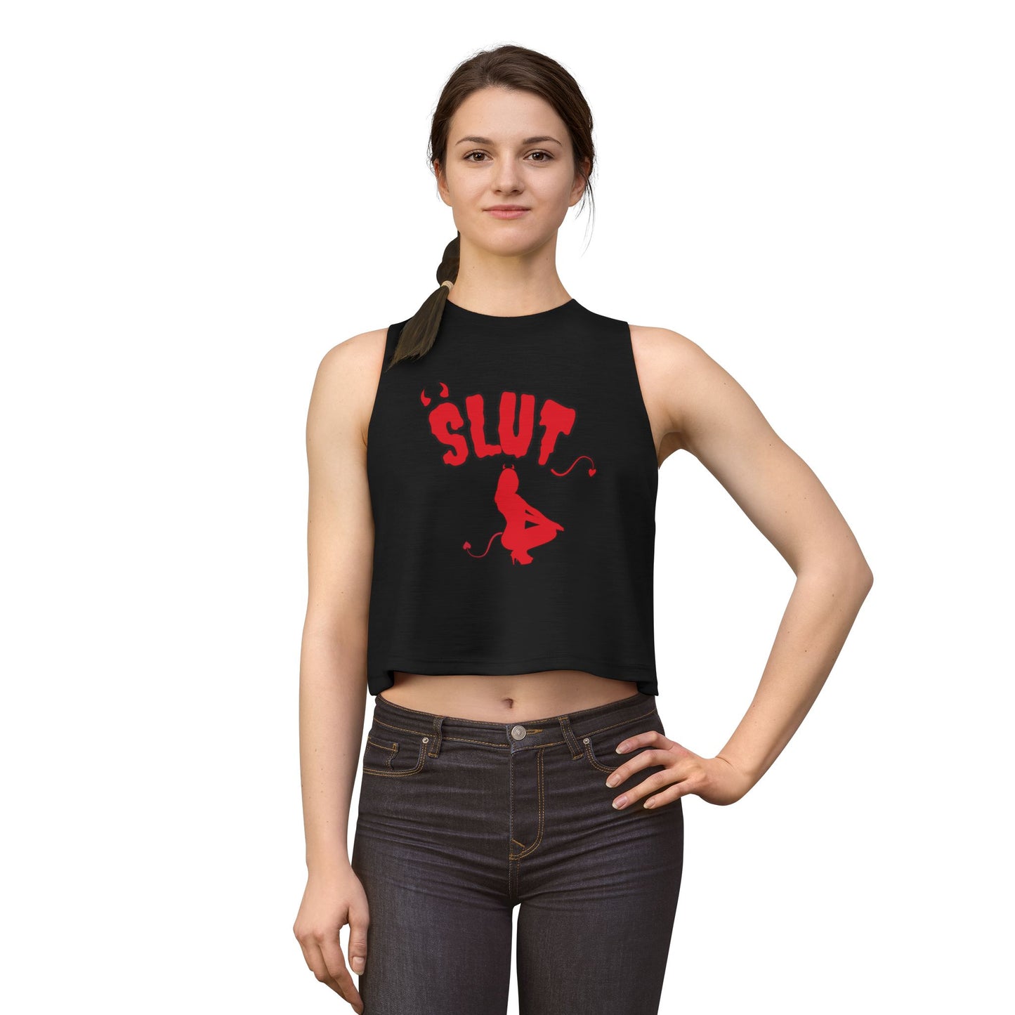 Red Devil SLUT Graphic Crop Top