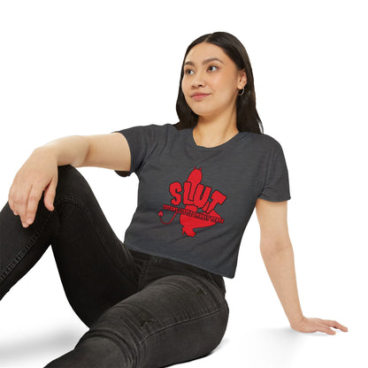 Red Devil 'SLUT' Graphic Women's Festival Crop Tee (Edgy Party/Festival Shirt)
