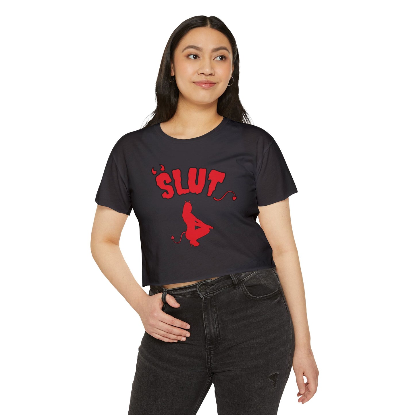 Red Devil 'SLUT' Graphic Women's Festival Crop Tee
