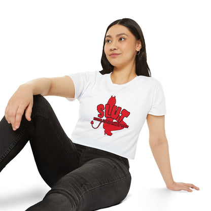 Red Devil 'SLUT' Graphic Women's Festival Crop Tee (Edgy Party/Festival Shirt)