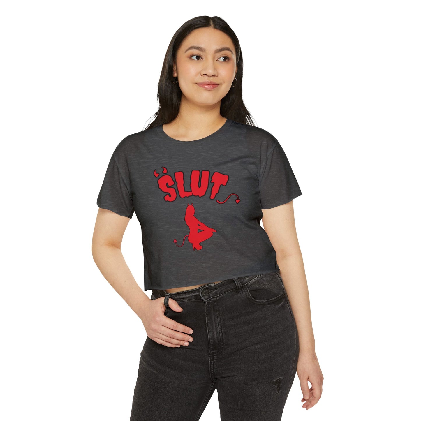 Red Devil 'SLUT' Graphic Women's Festival Crop Tee