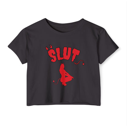 Red Devil 'SLUT' Graphic Women's Festival Crop Tee