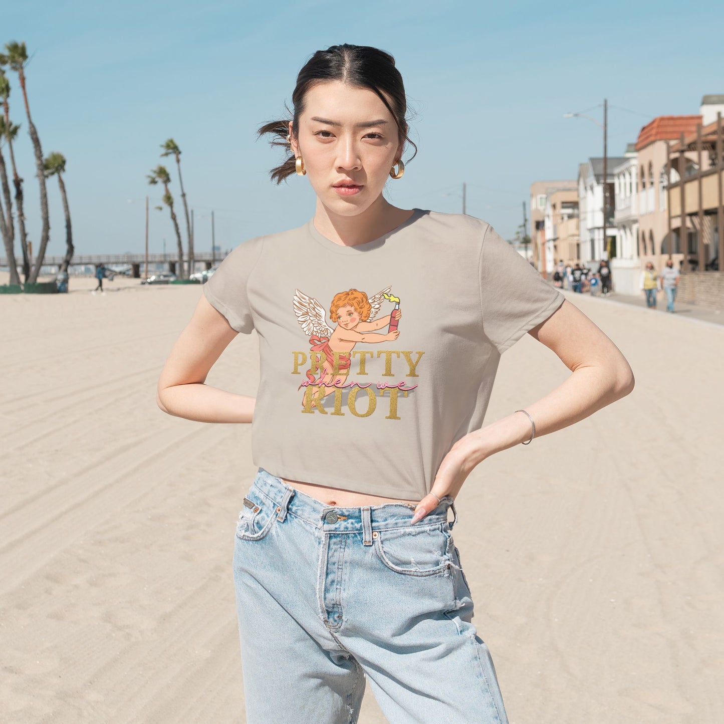 Pretty When We Riot Flowy Cropped Tee