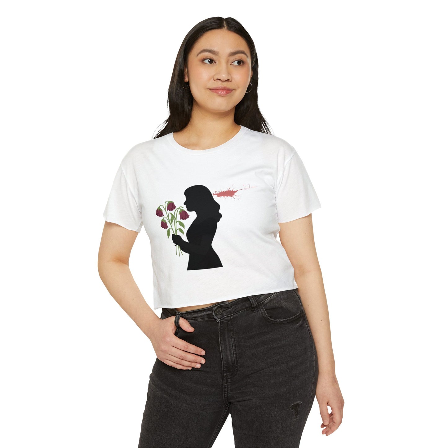 Totally Wonderful Day Crop Top — Silhouette Woman with Flowers Festival Tee