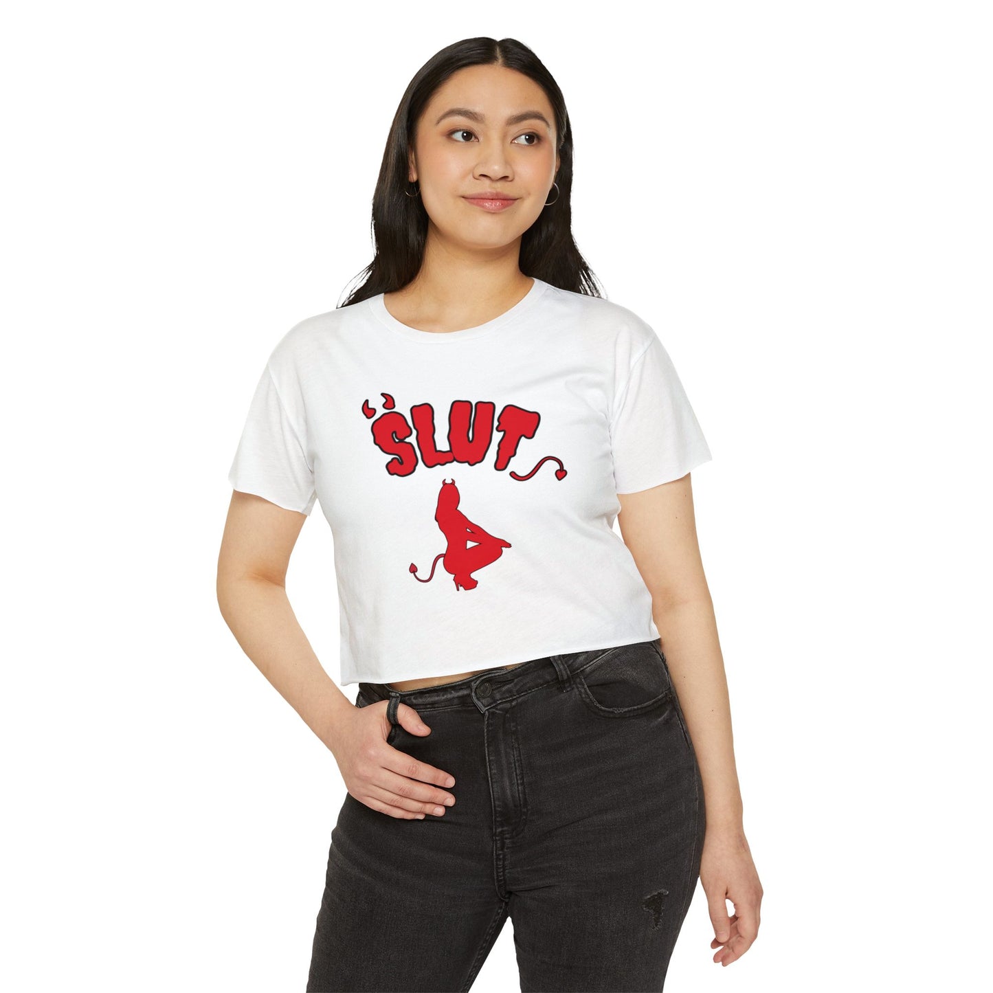 Red Devil 'SLUT' Graphic Women's Festival Crop Tee