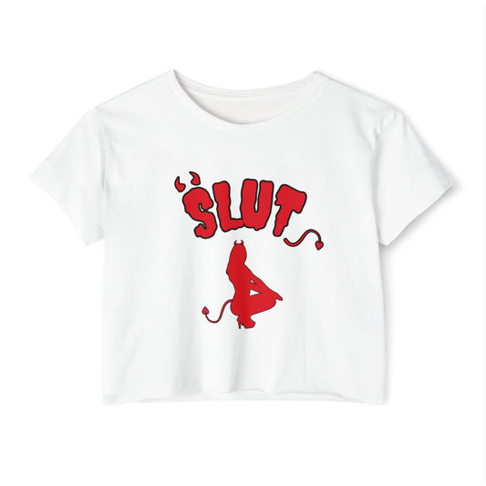 Red Devil 'SLUT' Graphic Women's Festival Crop Tee